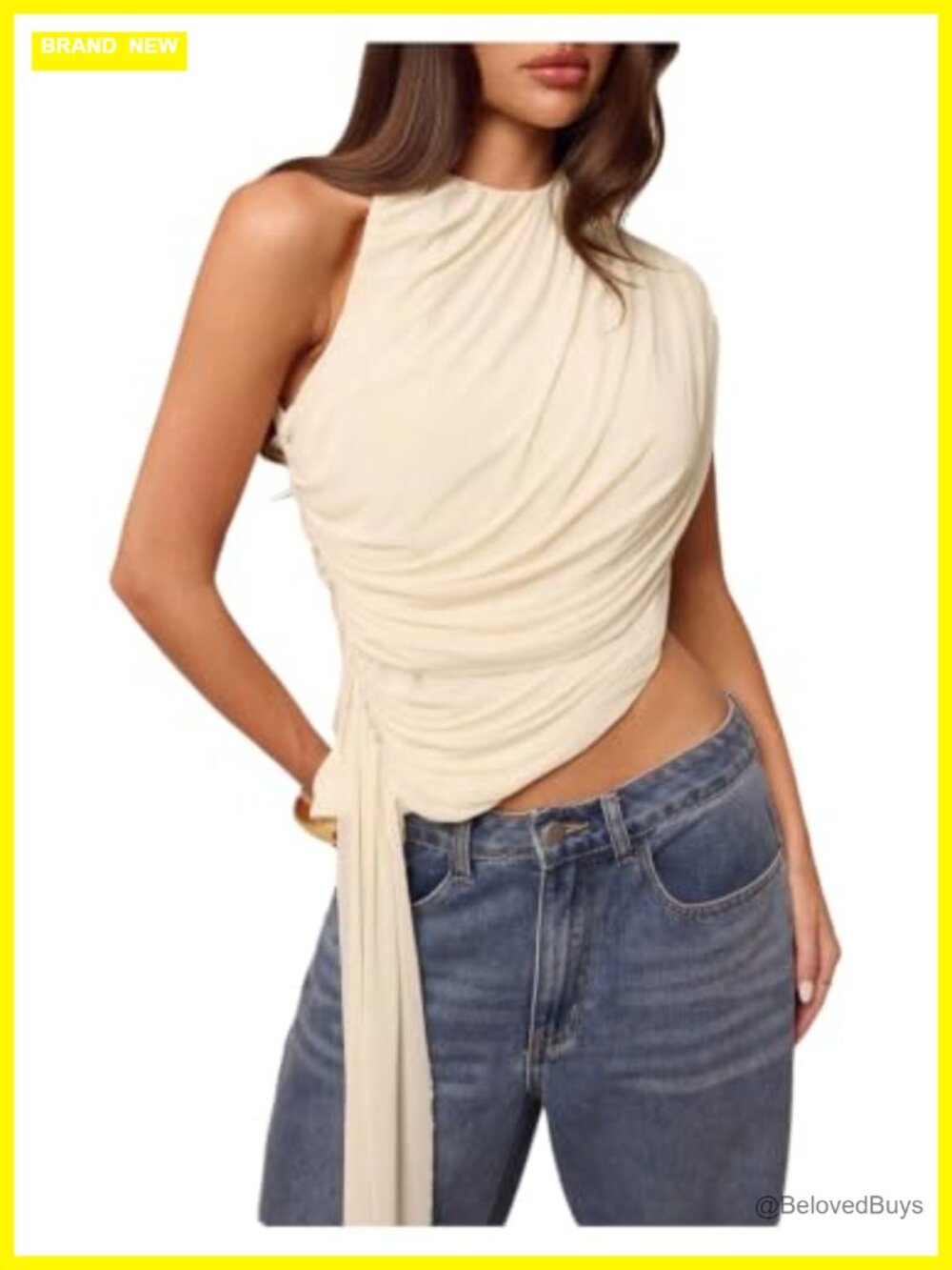 Asymmetrical Ruched Draped Mesh Tank Top Elegant Dressy Blouse